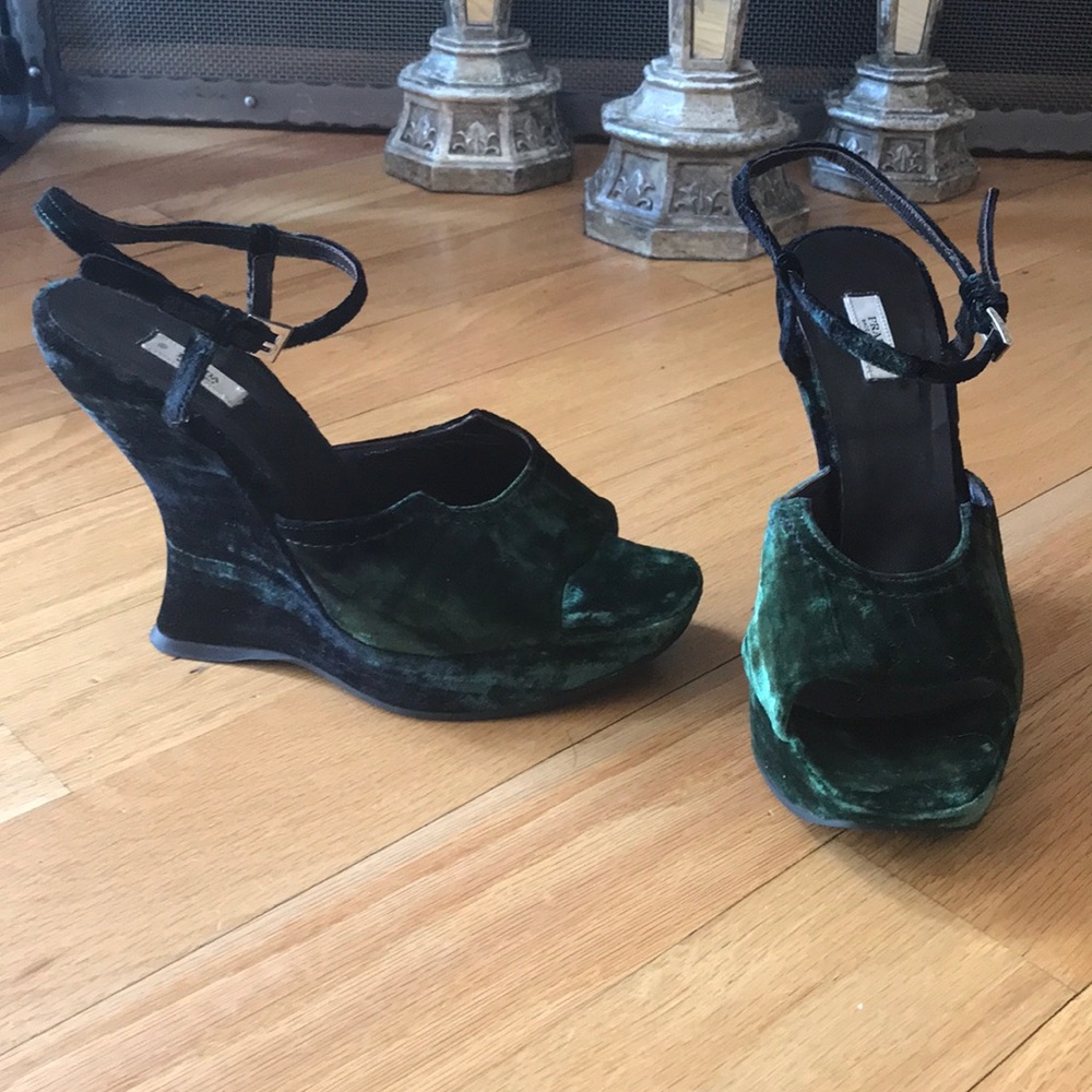 Prada crushed velvet wedges